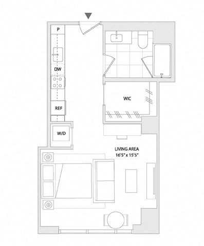 Floor plan for studio, 1 bath, 489 sqft